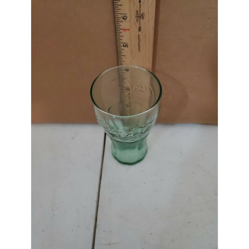 Small Green Coca Cola Glass Coke Vintage Bell Tumbler Juice Beverage 4.5 in Tall - Picture 3 of 3